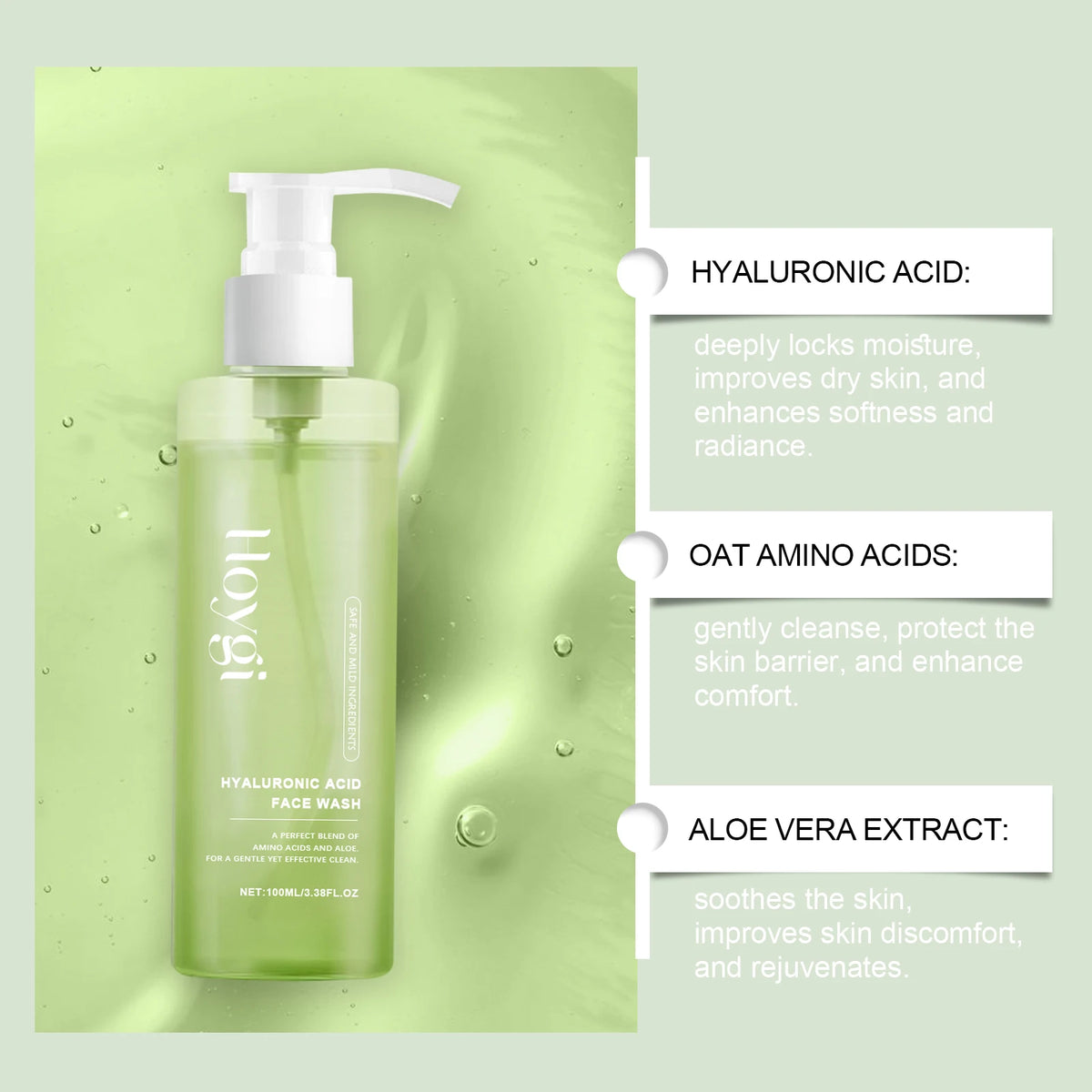 Hyaluronic Acid Face Cleanser Gel for Sensitive Skin Deep Pore Cleansing Makeup Remover Moisturizing Non Drying Formula 100ml