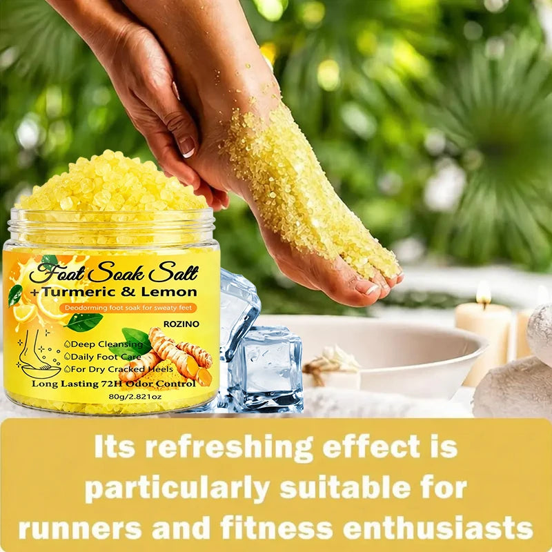 80g Turmeric Lemon Foot Bath Salt – Deeply cleansing sea salt, moisturizes heels, provides a soothing foot soak for 20 minutes, suitable for dry feet, post-exercise and bedtime care – Foot bath care, foot maintenance