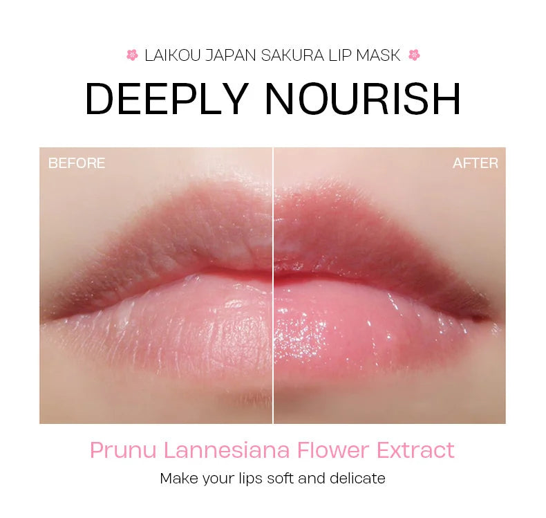 LAIKOU Cherry Blossom Lip Serum Mask Dry Crack Peeling Repair Reduce Lip Fine Lines Essence Moisturizing Sakura Beauty Care 8g