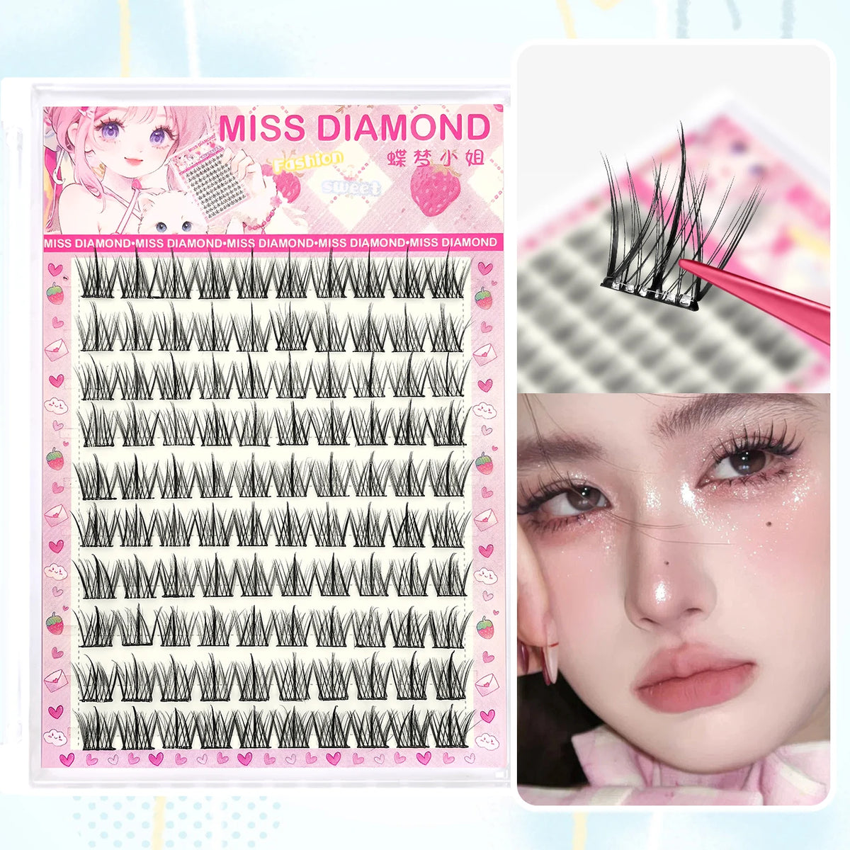 Gege Bear No-Glue False Eyelashes - Easy 3-Step Application, Natural Look, Perfect for Beginners with Sunflower Desig