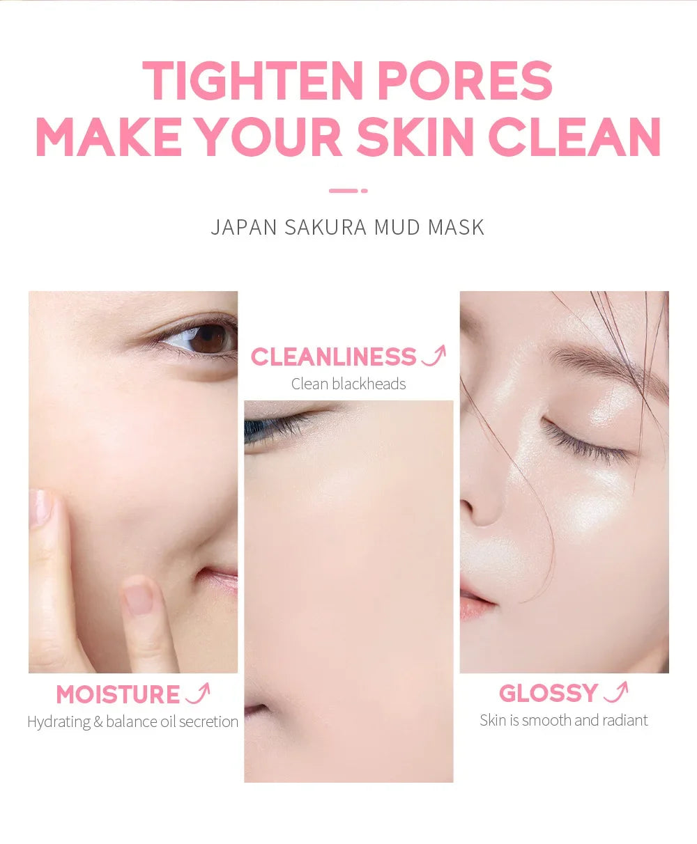 Laikou Sakura Mud Mask Deep Cleansing Oil Control Balance Antioxidan Shrink Pores Remove Blackheads Refreshing Facial Mask90/25g