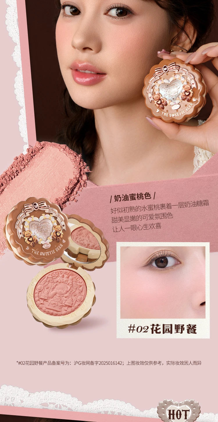 FLOWER KNOWS THE SWEETIE BEAR COLLECTION Silk Satin Blush Powder For Cheeks Contour Face Bunny Garden Blush Natural Matte Finish