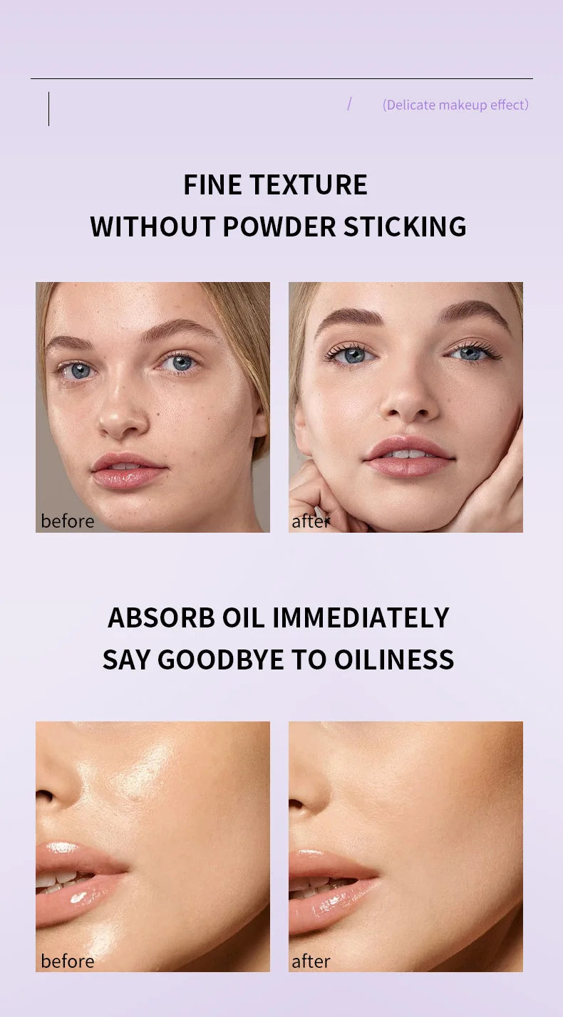 Lavender Pressed Powder Matte Powder Lasting Oil Control Full Coverage Face Compact Setting Powder Makeup Foundation Cosmetics