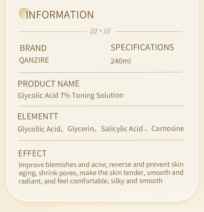 240ML Glycolic Acid 7% Exfoliating Toner Toning Solution Shrink Pores Repair Facial Oil Mild Exfoliating For Blemishes And Acnes