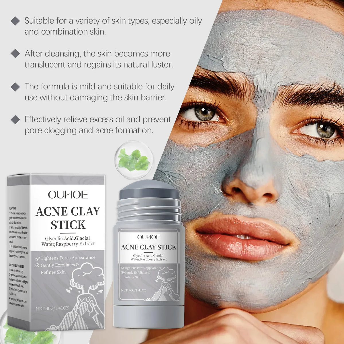 Pore Cleaning Clay Mask Mud Shrinking Pores Moisturizer Hydrating Exfoliating Oil Control Blackhead Pimple Acne Treatment Mask