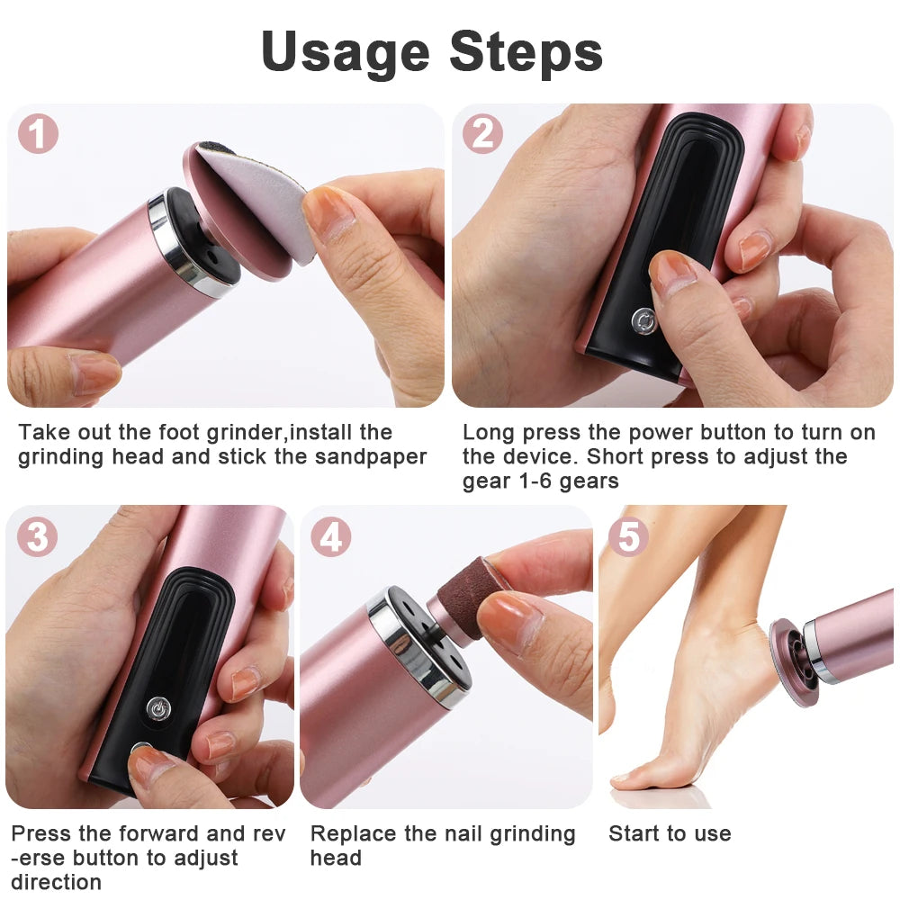 USB Rechargeable Wireless Electric Foot File Cuticle Callus Remover Machine Pedicure Tools Foot Heel Care Tool With Sandpaper