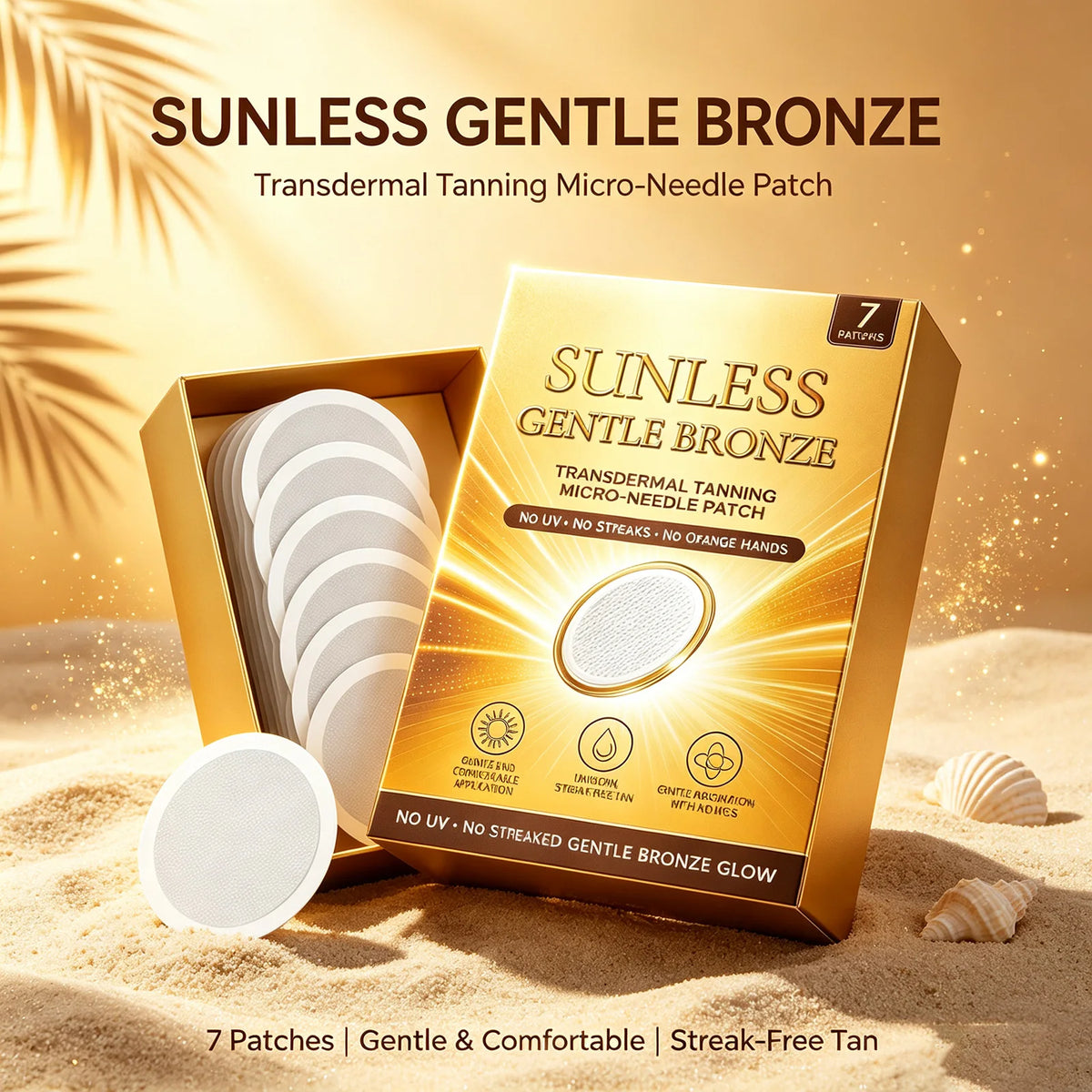 Sunless Gentle Bronze Transdermal Tanning Micro-Needle Patch 7 Patches Natural Bronze Glow for Body, Mess-Free Self-Tanner