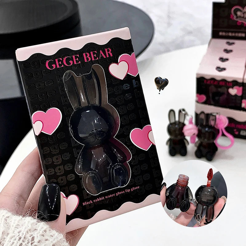 Gege Bear Pink Rabbit Velvet Matte Lip Cream Black Rabbit Water light lip glaze matte mirror pendant lipstick lip gloss