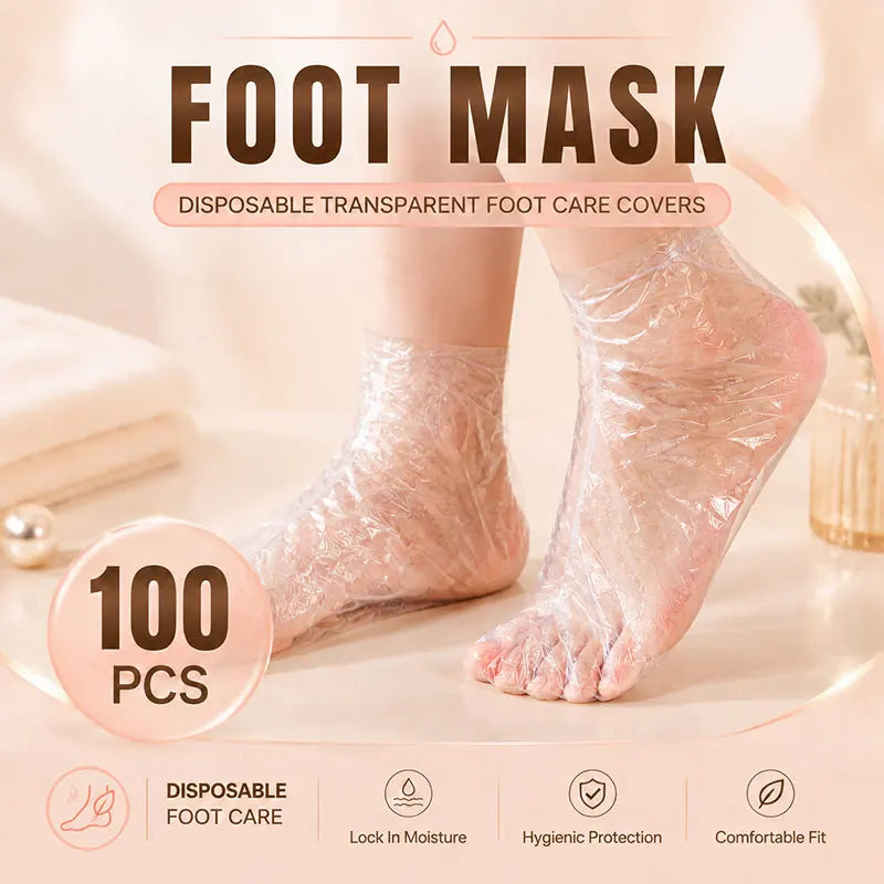 100 Pcs Disposable Foot Mask Socks Transparent Waterproof Foot Covers for Beauty Care Home Spa Use