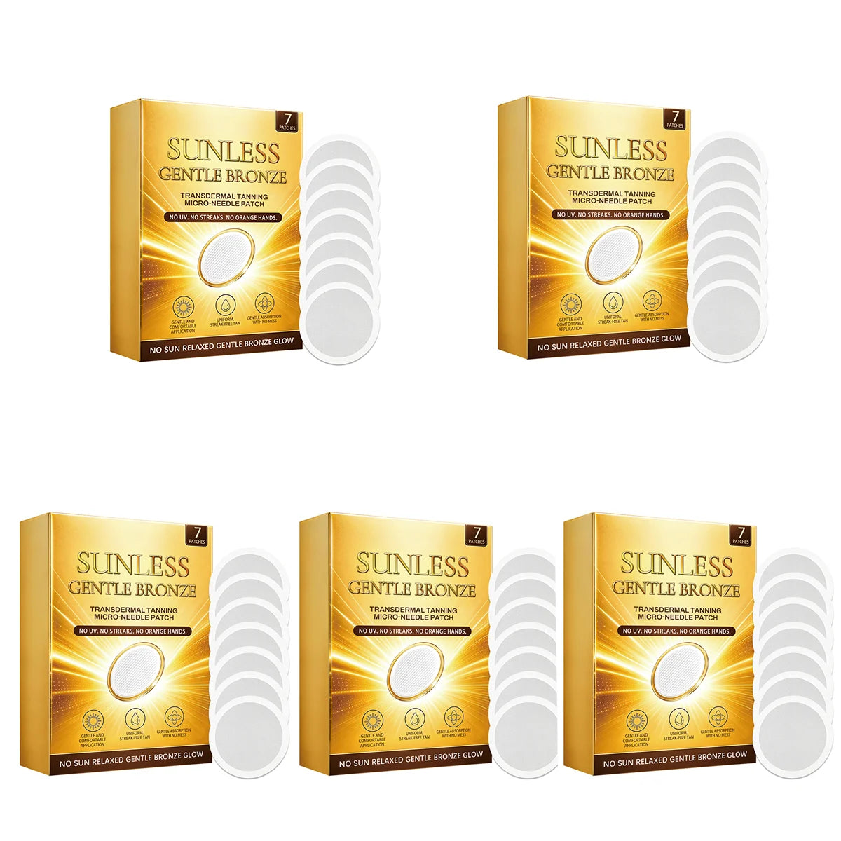Sunless Gentle Bronze Transdermal Tanning Micro-Needle Patch 7 Patches Natural Bronze Glow for Body, Mess-Free Self-Tanner