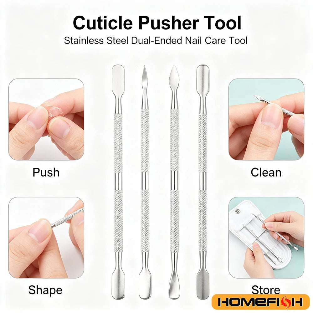 Double-ended Stainless Steel Cuticle Pusher Dead Skin Push Remover For Pedicure Manicure Nail Art Cleaner Care Tool