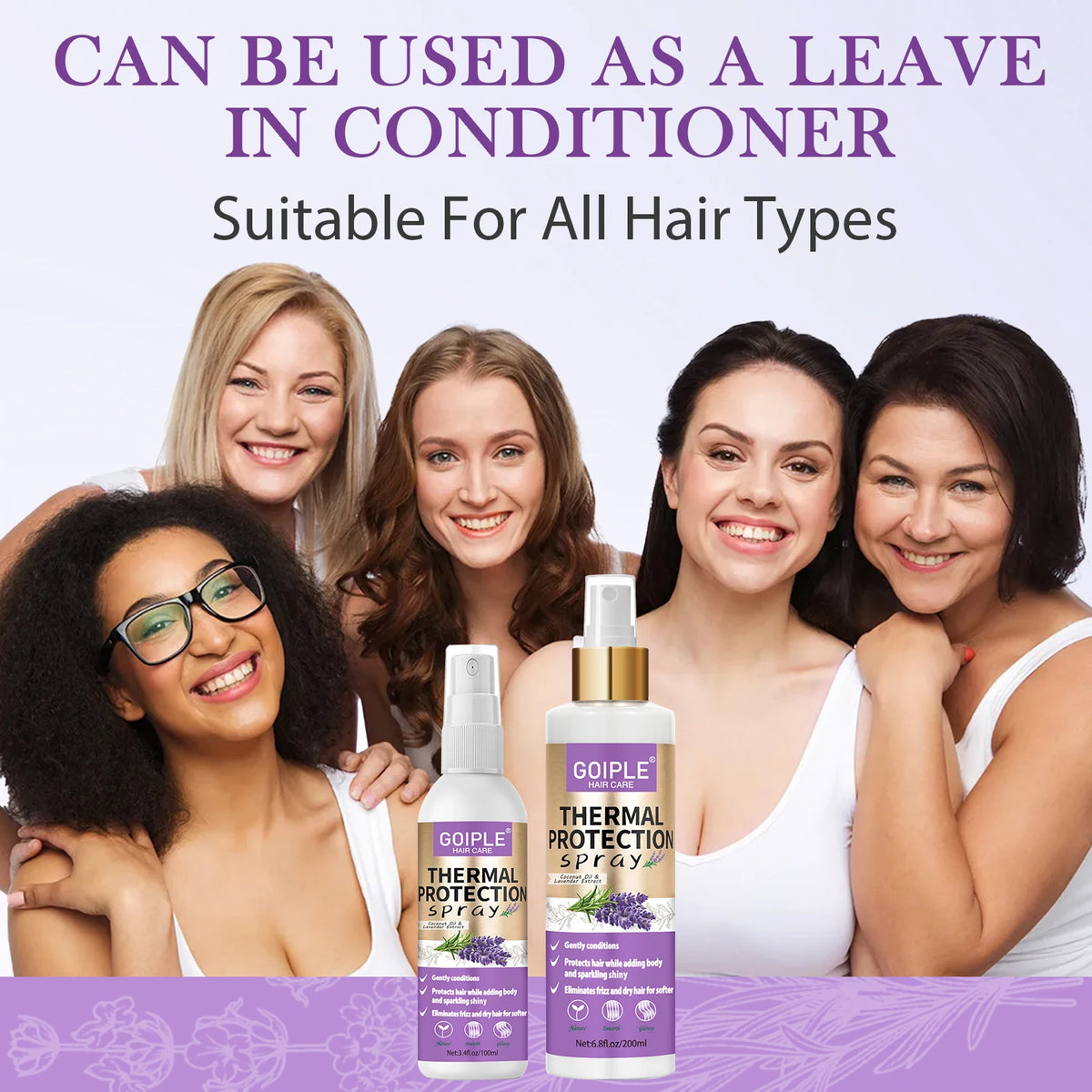 GOIPLE Lavender Extract Heat Thermal Protection Spray Shine Moisturize Split Ends Protect Hair Damage For Natural Hair and Wigs