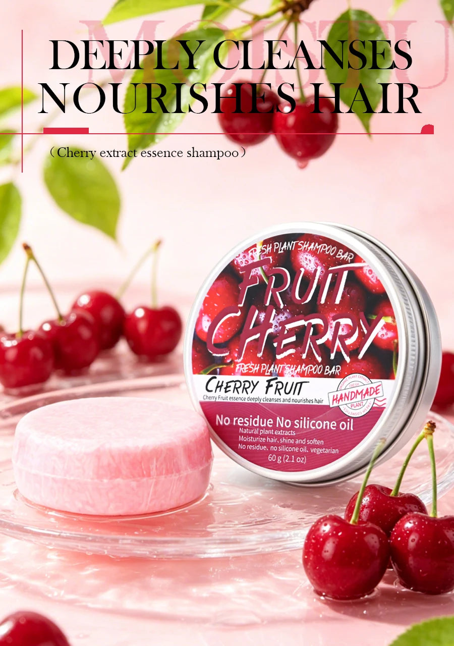 Nature Plant Fruit Cherry Solid Shampoo Refreshing Lemon Aloe Vegan Soap Skin Oil Control Dandruff Shampoo Bar