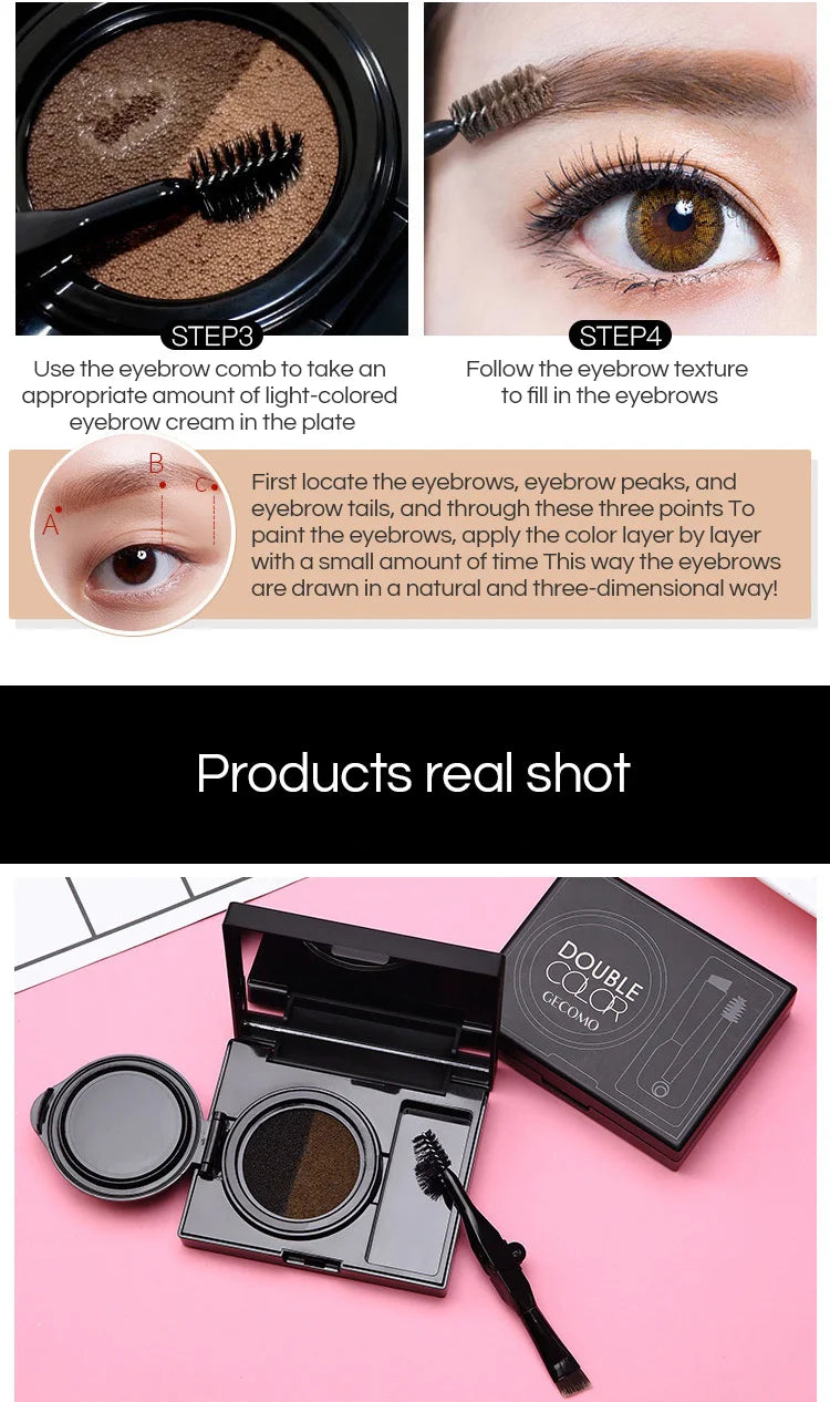 GECOMO Two-color Air Cushion Eyebrow Powder Color Waterproof and Sweat-proof Long-lasting Eye Brow Cream
