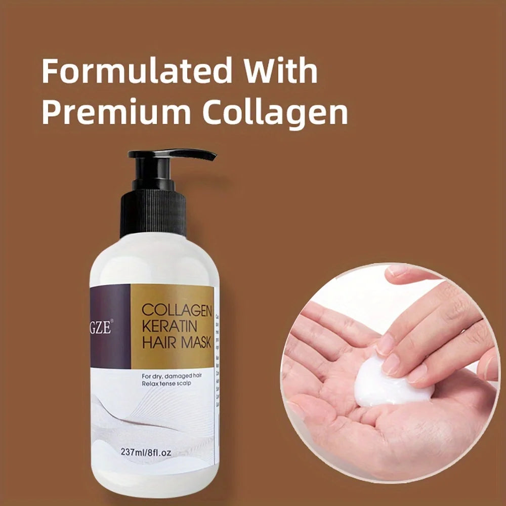 GZE Collagen Keratin Hair Mask - Deep Conditioning for Dry Hair - Infused with Argan Oil, Coconut Oil, and Shea Butter