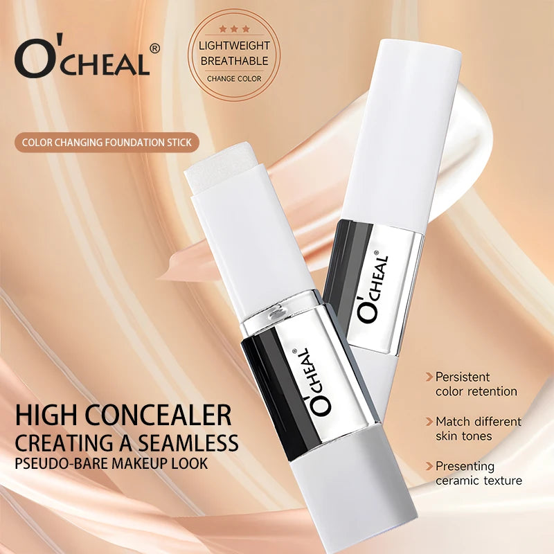O'CHEAL Temperature Changing Foundation Stick Facial Coverage Blemishes Pores Double-Headed Face Matte Makeup Foundation Cream