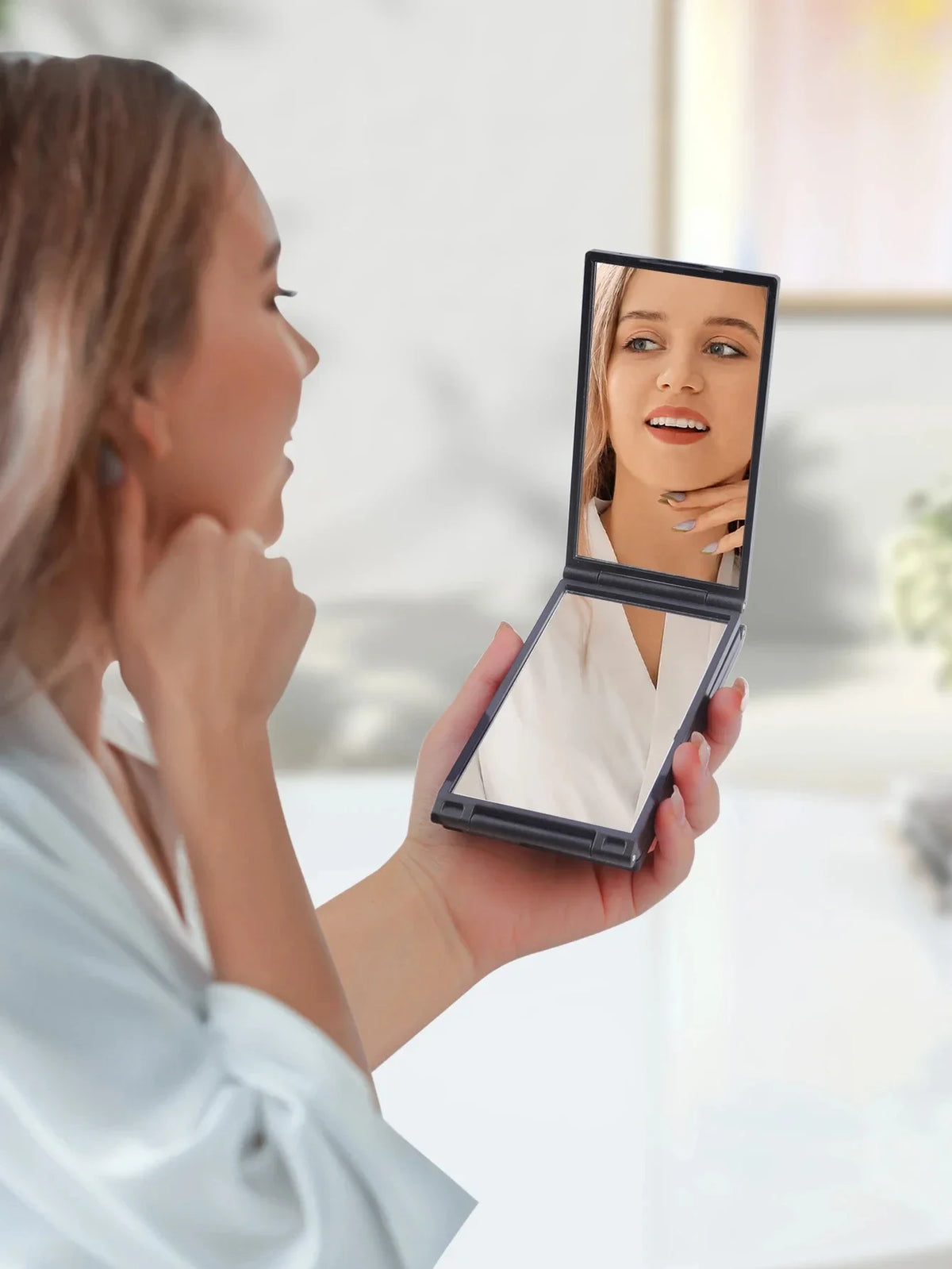4-Way 360° Foldable Makeup Mirror, Portable Handheld Desktop Stand For Self Hair Cutting & Grooming
