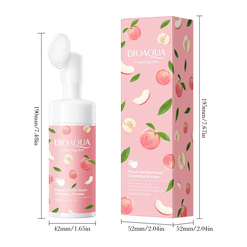 BIOAQUA Peach Facial Cleansing Mousse with Brush Gentle Touch Cleans Skin Oil Purify Pores Refreshed Non Tight Facial Cleanser