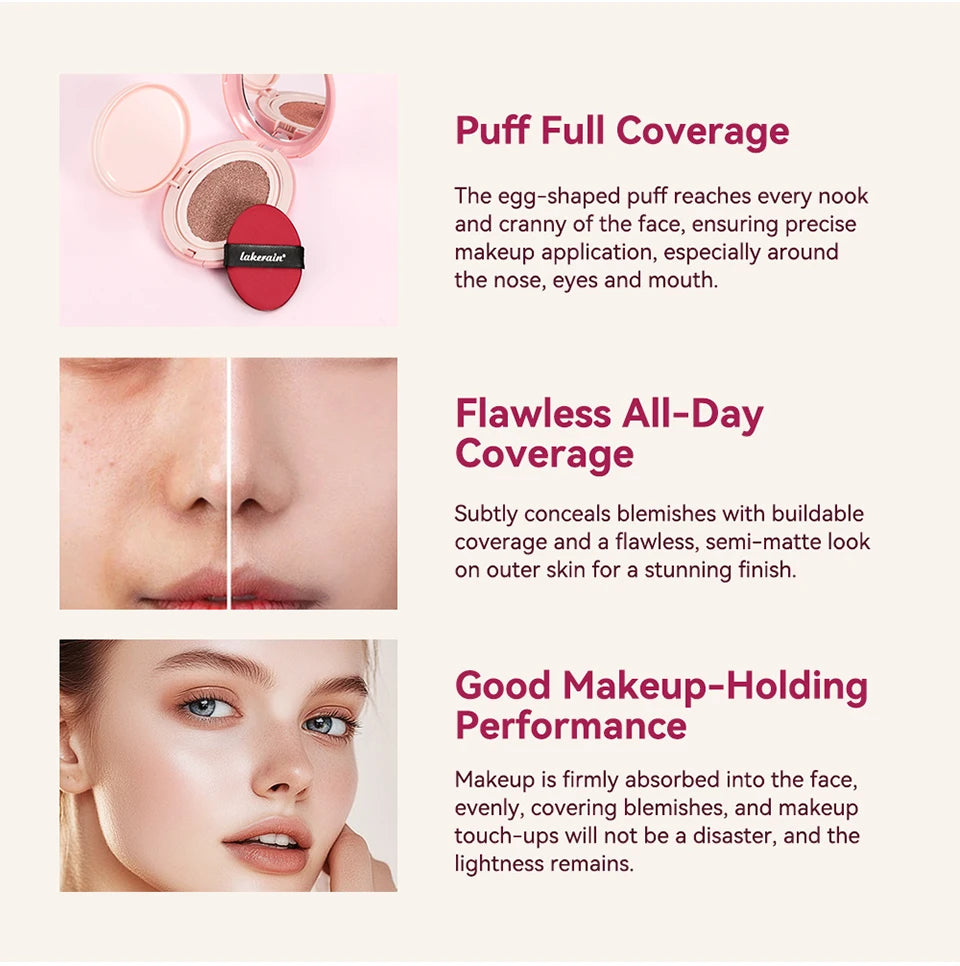 Lakerain Cushion Foundation Korean Makeup Base Mist Foundations Makeup Full Coverage Long-lasting Cc Cream Sunscreen Cosmetic