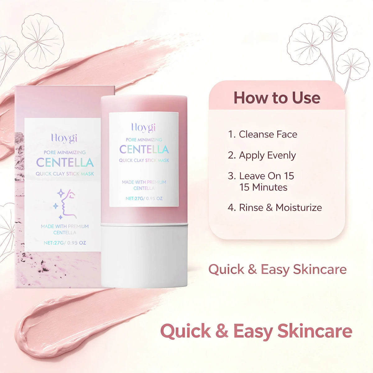 Centella Asiatica Kaolin Clay Mask Stick Quick Deep Pore Cleansing Oil Control Soothing Solid Face Mask Cica Skincare For Sensitive Skin Blackhead Remover Stick K-Beauty Mess-Free Clay Stick For Glowing Glass Skin Travel Size