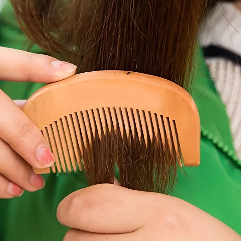 Trendy Hair Engraved Natural Peach Wood Wooden Comb Anti-Static Beard Comb Tool