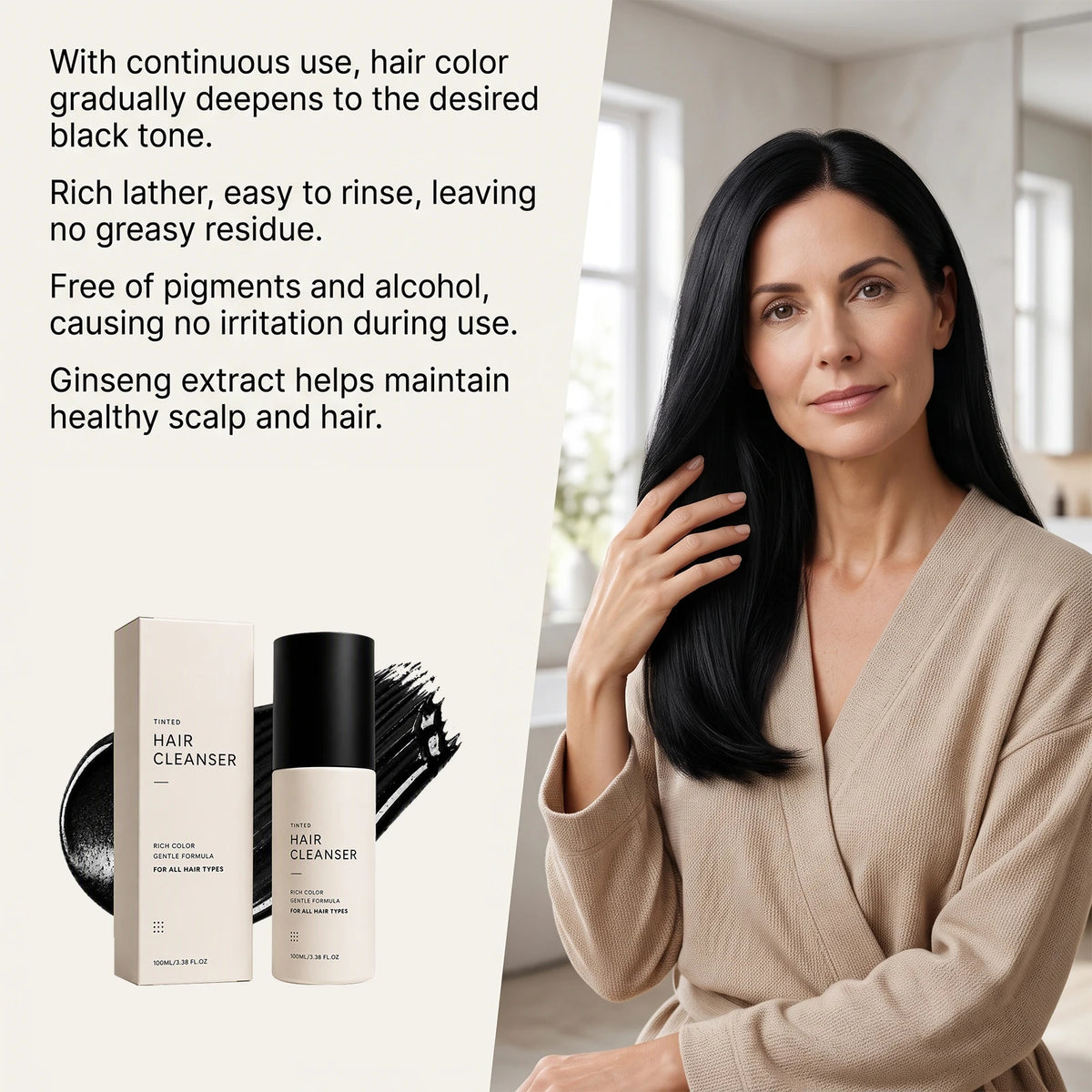 3 In 1 Semi‑Permanent Hair Color Shampoo,Long Lasting Home Hair Coloring Mess‑Free Gray Hair Solution Mild Botanical Dye Shampoo