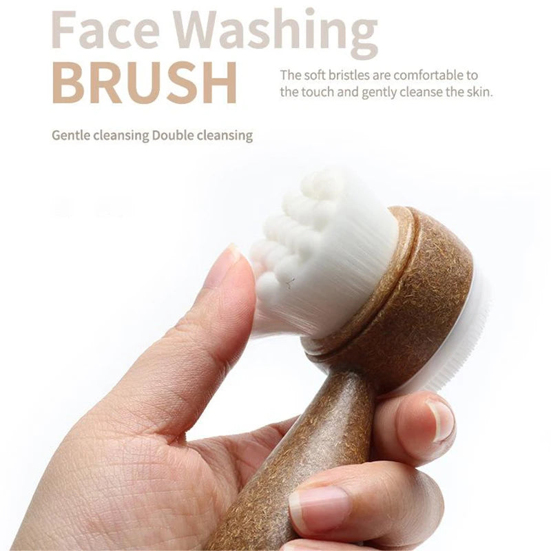 Coconut Shred Handle Double-Sided Facial Cleanser Brush Blackhead Pore Cleaner Exfoliating Beauty Tool