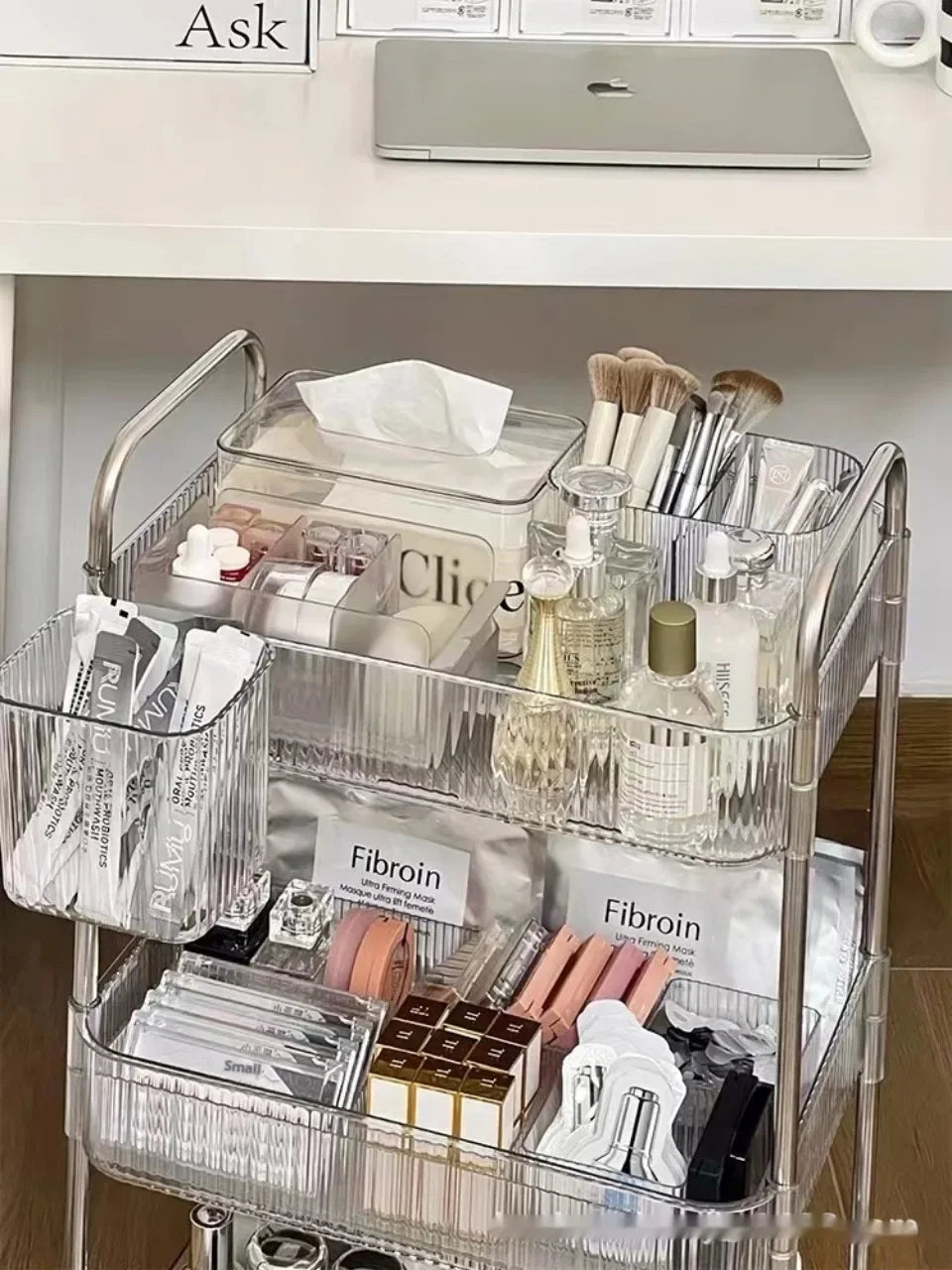 2/3/4 Layers Transparent Storage Rack with Wheels, Home Trolley Cart Suitable for Snacks Cosmetic Sundries and Kitchen Organizer