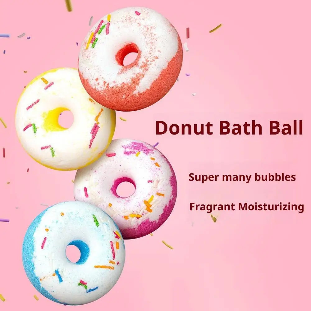 Donut Shaped Bath Salt with Moisturizing Oil, Fizzy Effervescent Bath Salt Ball for Relaxation, Skin Care Gift for Women