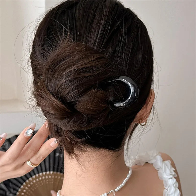 U-Shaped Hair Fork Fashion Tortoiseshell Acetate Acrylic Hairpin Geometric Design Headwear Hair Sticks Women Girls