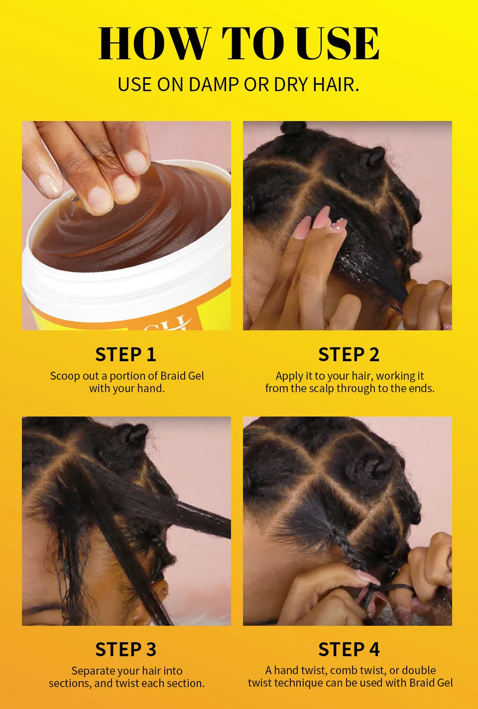 Styling Braiding Gel Wax Strong Hold Pomade African Curly Hair Braid Gel Anti Itch Shaping Hair Edge Control Cream Braiding Oil