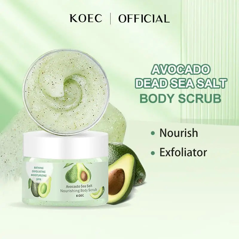 230g KOEC Avocado Dead Sea Salt Bathing Body Scrub Moisturizing Exfoliating Nourishing Brightening Shea Butter Natural Seed Oils