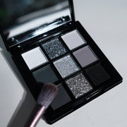 9-shade eyeshadow palette: Black Swan, Smoky, Dark Black, Grey Silver Glitter, Matte Finish, Long-lasting, and easy to color