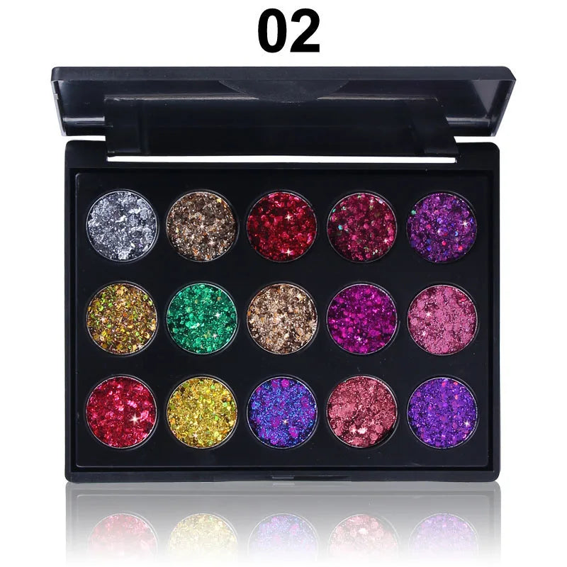CmaaDu 15 Colors Gold Scallion Powder Diamond Glitter Eyeshadow Tray Shimmering Dazzling Universal Waterproof Easy to Color