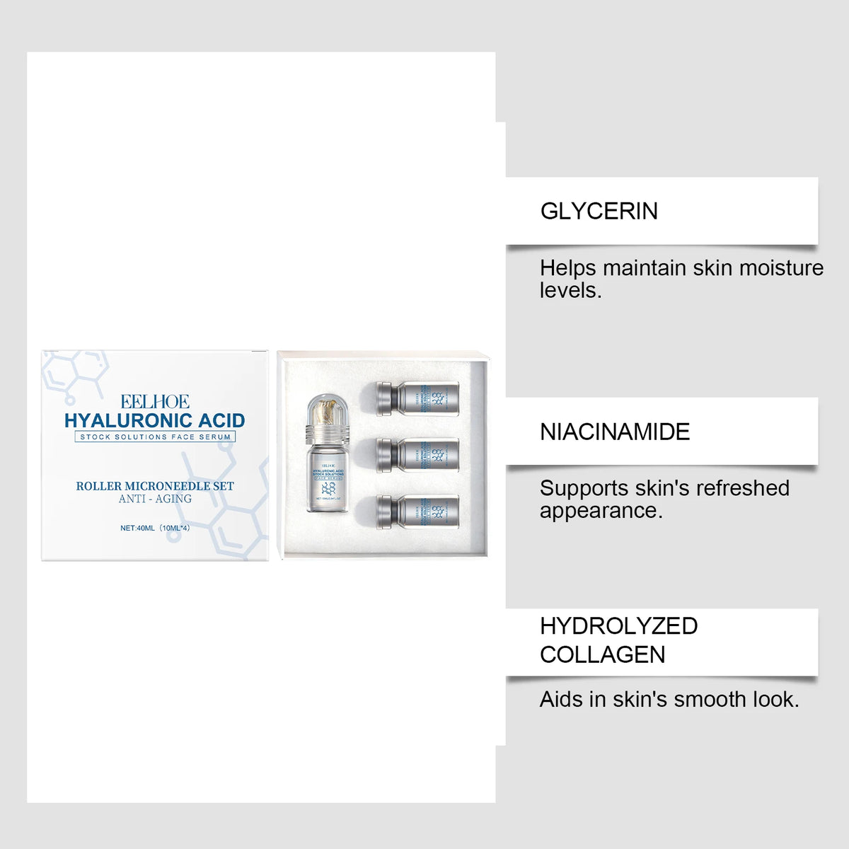 Niacinamide Microneedle Serum Facial Serum Kit 0.25mm Moisturizing Skin Nourishing Winter Skincare Face Roller Day Cream 30ml