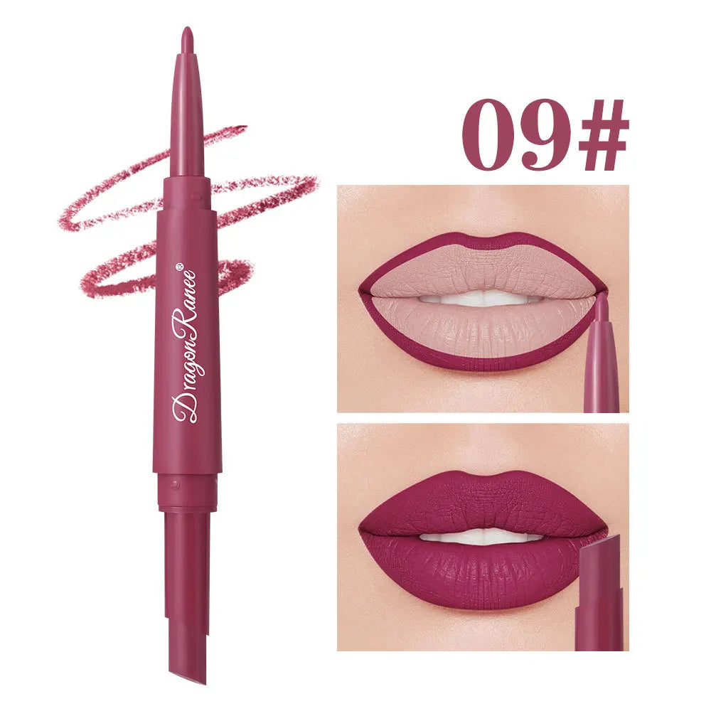 Waterproof Nude Matte Lip Liner Pencil Double Ended Matte Lipstick Lasting Moisturizing Rose Red Lipstick 2 in 1 Lipliner Makeup