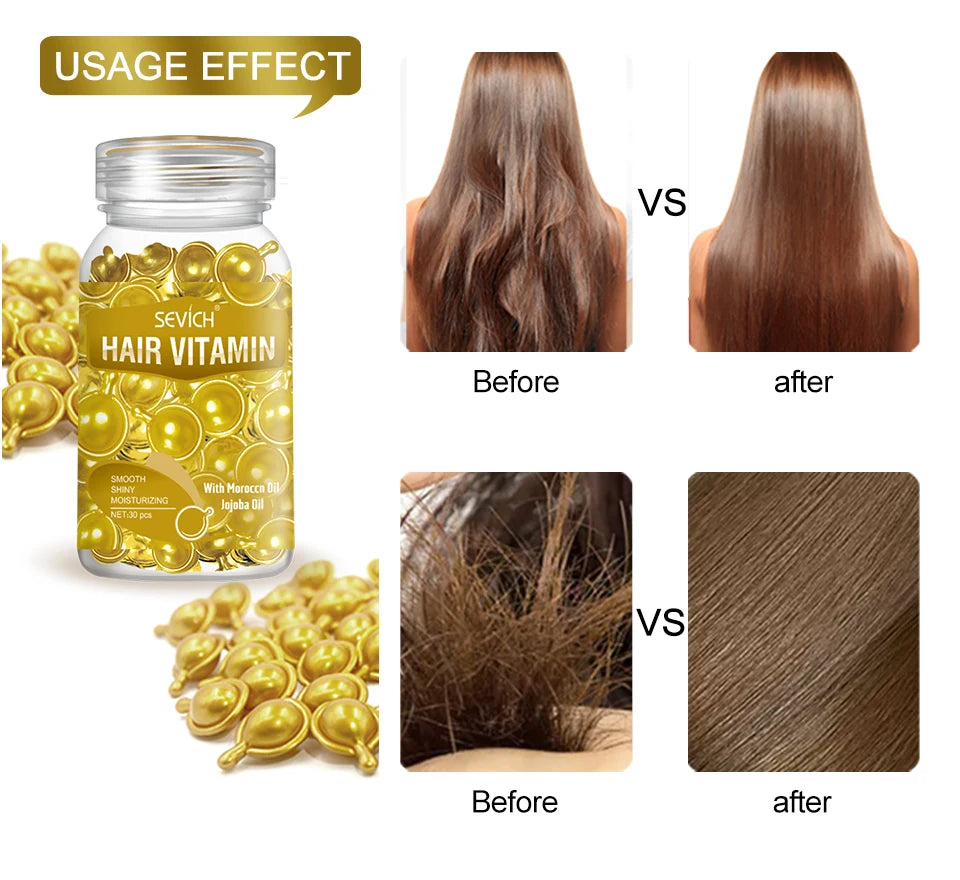 30Pcs Anti Hair Loss Hair Vitamin Capsule Oil Keratin Complex Oil Smooth Silky Hair Serum Hair Mask Repair Frizz Damaged Sevich