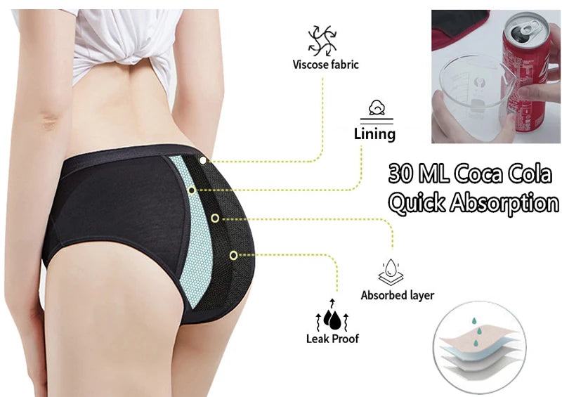 4-Layer Absorbent Leakproof Menstrual Panties For Women Period Heavy Flow Physiological Pants Plus Size Cotton Postpartum Briefs