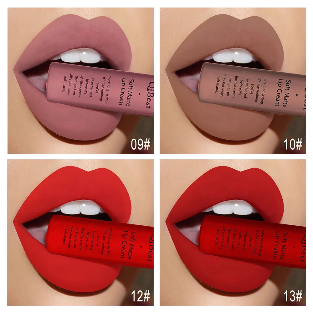 QIBEST Sexy Velvet Matte Lip Gloss Liquid Lipstick Lipgloss Beauty Red Nude Waterproof Long-lasting Lip Stain Makeup For Women