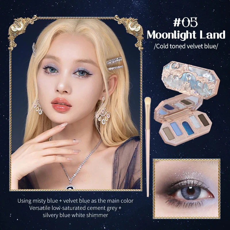 Flower Knows Moonlight Mermaid Eyeshadow Delicate Matte Glow Shimmer Chameleon Waterproof 5 Color Glitter Eye Shadow Palette