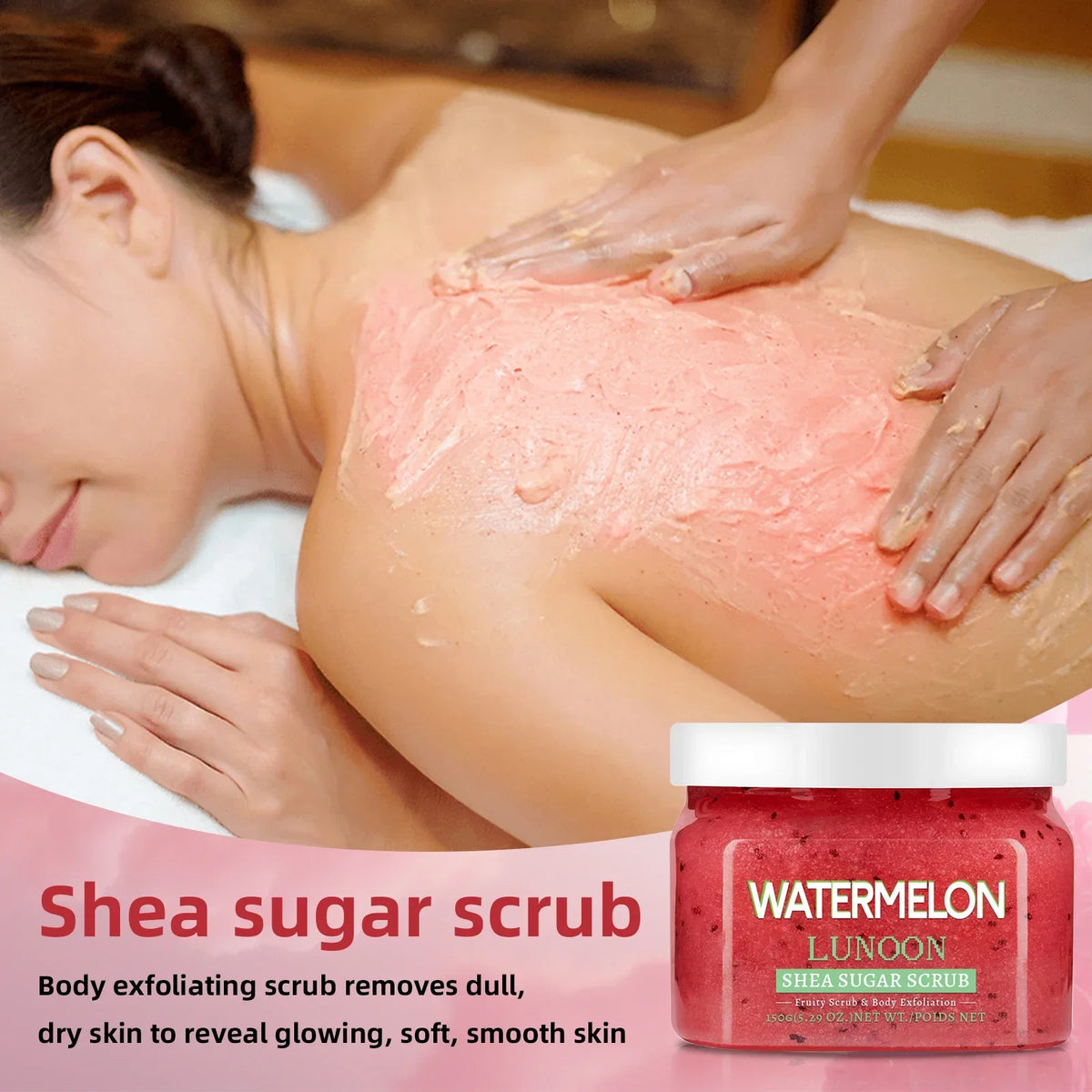Watermelon Shea Sugar Scrub 150g - Natural Body Exfoliator, Moisturizing, Smoothing, for Elbow, Knee, Back, Leg, All Skin Types