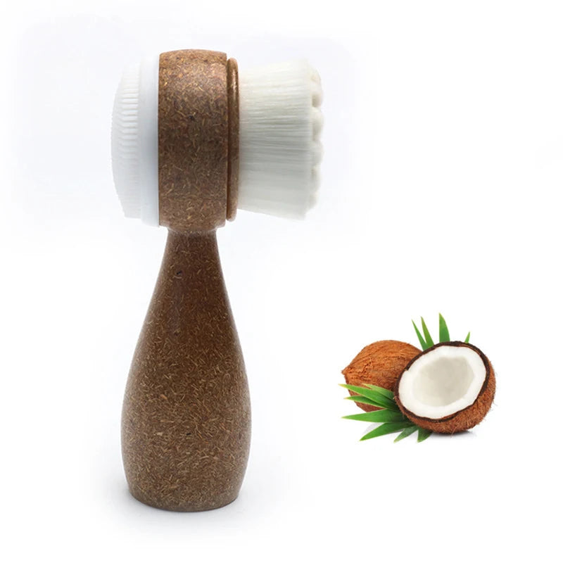 Coconut Shred Handle Double-Sided Facial Cleanser Brush Blackhead Pore Cleaner Exfoliating Beauty Tool