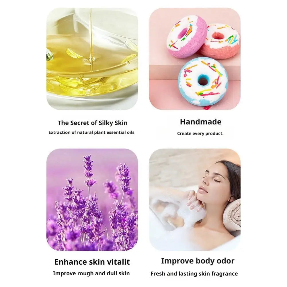 Donut Shaped Bath Salt with Moisturizing Oil, Fizzy Effervescent Bath Salt Ball for Relaxation, Skin Care Gift for Women
