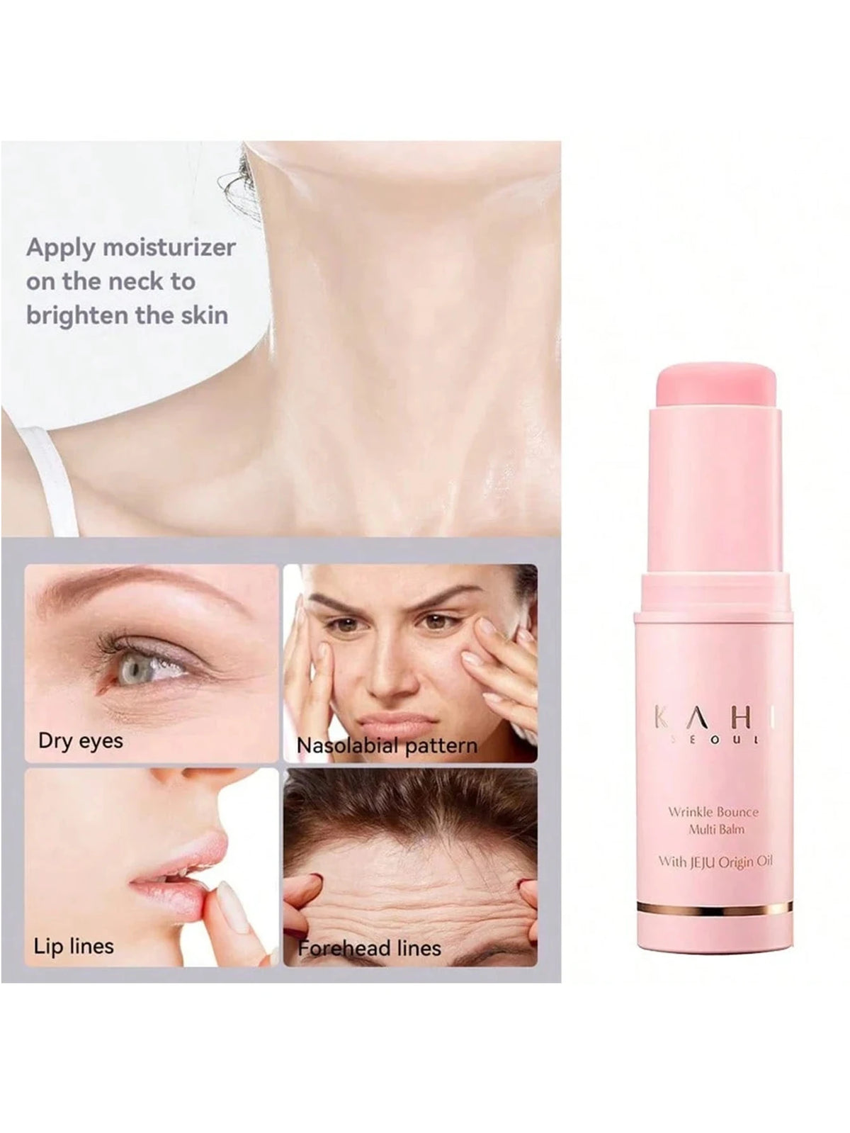 Wrinkle Bounce Multi Balm Stick Hydrating Anti‑Aging Balm Stick All‑in‑One for Face Eye Neck Lip Smooth Fine Lines Brighten Dull Skin Portable Daily Moisturizing Essence Makeup Base Gift for Women