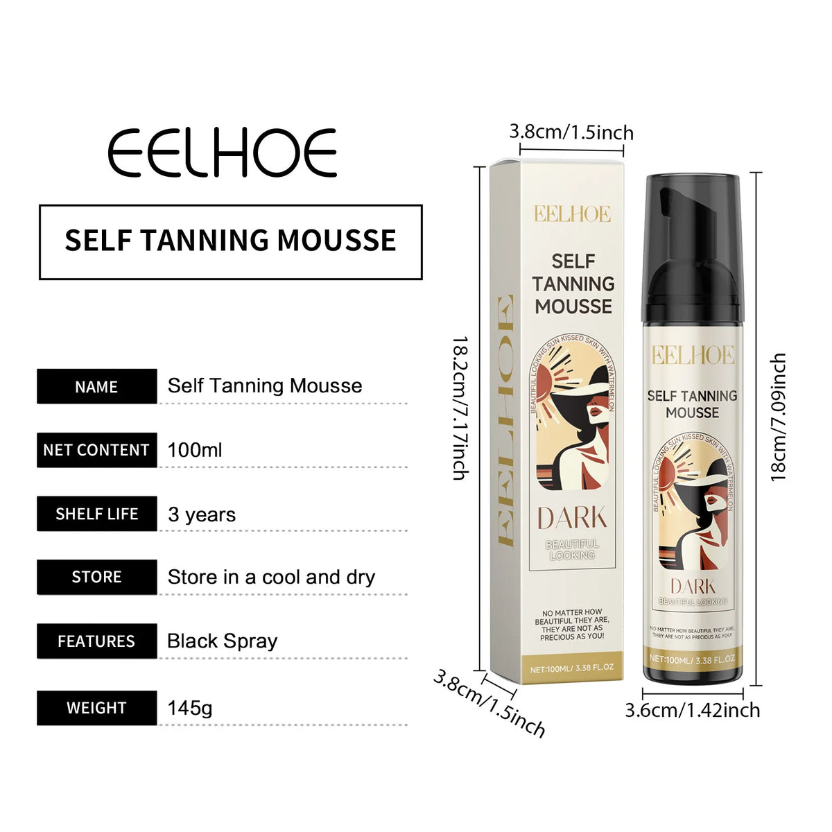 EELHOE Self-Tanning Mousse Care Body Bronzer Lotion Suntan Lotion Sunbed Tanning Accelerator Skin Moisturizing Self Tanner Spray