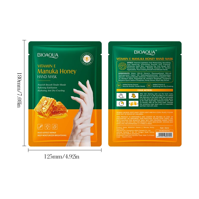 Vitamin E Hand Mask Manuka Honey Nourishing Hydrating Hand Care Film Long-Lasting Moisturizing Soft Smooth Hand Skincare