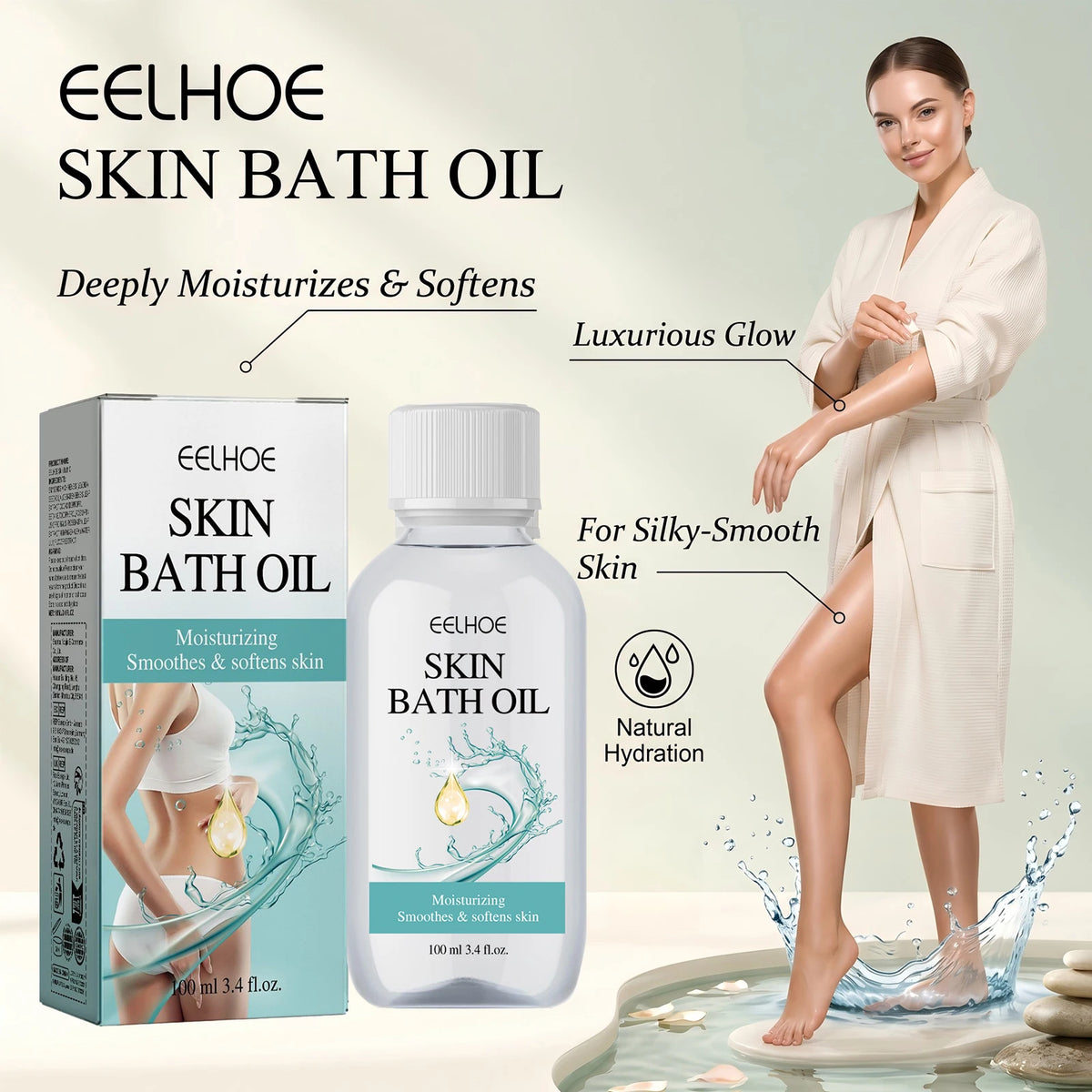 Skin Bath Oil 100ml Spa Moisturizing Bath Oil for Dry Rough Body Skin Hydrating Bubble Bath Moisturizing Nourishing Body Oil ﻿