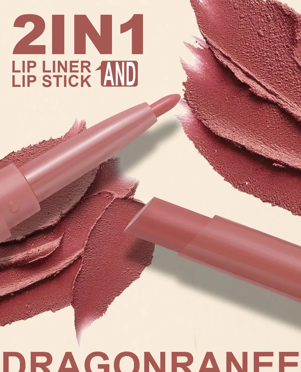 Waterproof Nude Matte Lip Liner Pencil Double Ended Matte Lipstick Lasting Moisturizing Rose Red Lipstick 2 in 1 Lipliner Makeup
