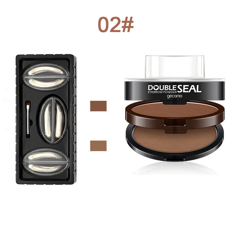 Double Seal Eyebrow Stamp Powder Kit Natural Brow Shaping Stencil Waterproof Long Lasting Brow Enhancer Makeup Tool for Women