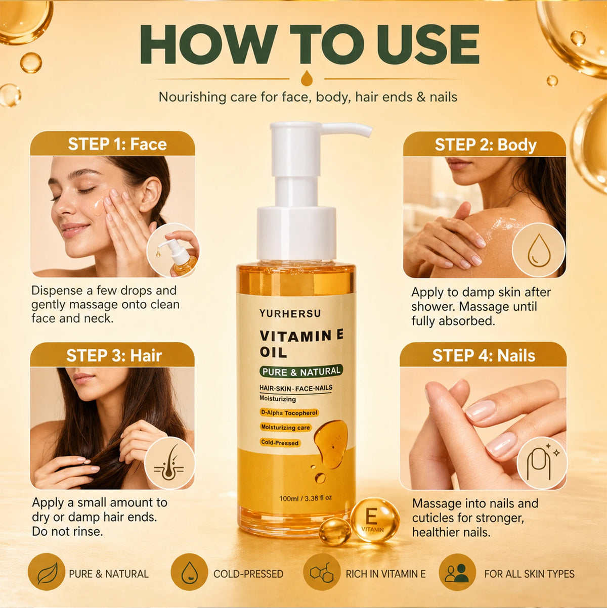 Vitamin E shower oil，Hydrating Body Oil with Vitamin E，Daily Hydrating Bath Care for Soft and Smooth Skin